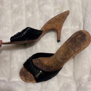 Vintage CHANEL Black Cork Heels Mules size 38